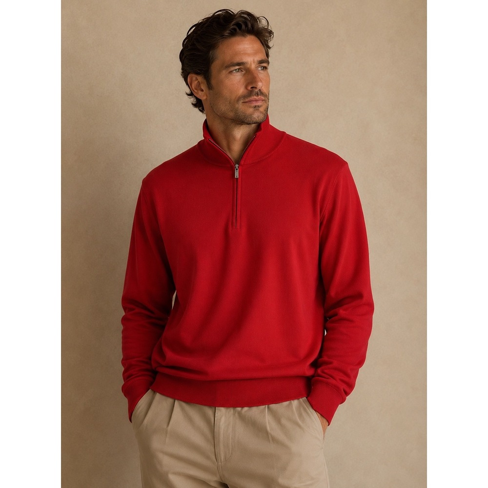 Canali 1/4 Zip 100% Cotton Pullover Sweater Made In Italy Size 50 Medium